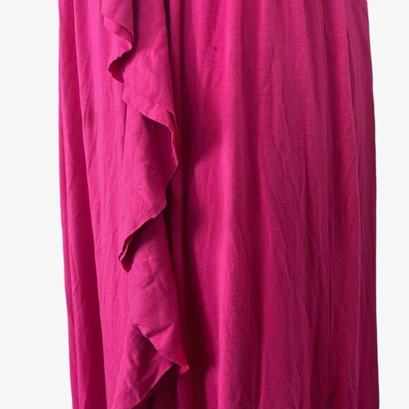 SPENSE Bright Pink Jersey Knit Maxi Sleeveless Ruffle Stretch Casual Dress sz M - Picture 6 of 16